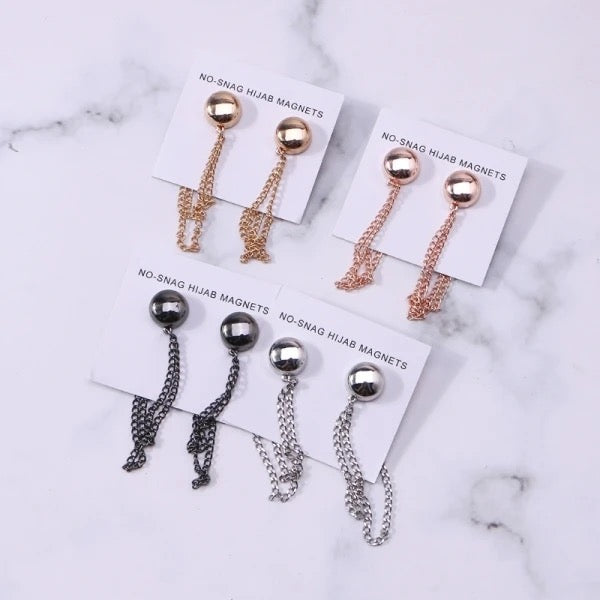 Hijab Magnets Metallic (Tassel)-Golden, Silver, Black, Rosegold (pack of 4)