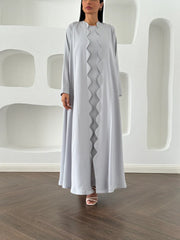 White Premium Scallops Nida Fabric Abaya with attached inner & Scarf