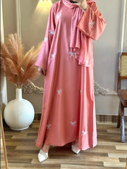 Peach Premium Handwork Bow Abaya FLAT 50% OFF with Free Shipping
