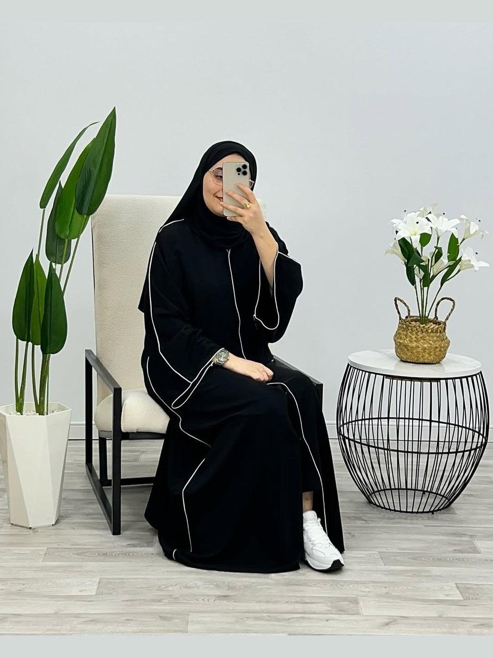 Black Premium Double Pipin Abaya Front Open (FREE SHIPPING NOW)
