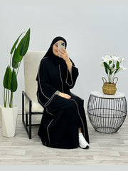 Black Premium Double Pipin Abaya Front Open (FREE SHIPPING NOW)