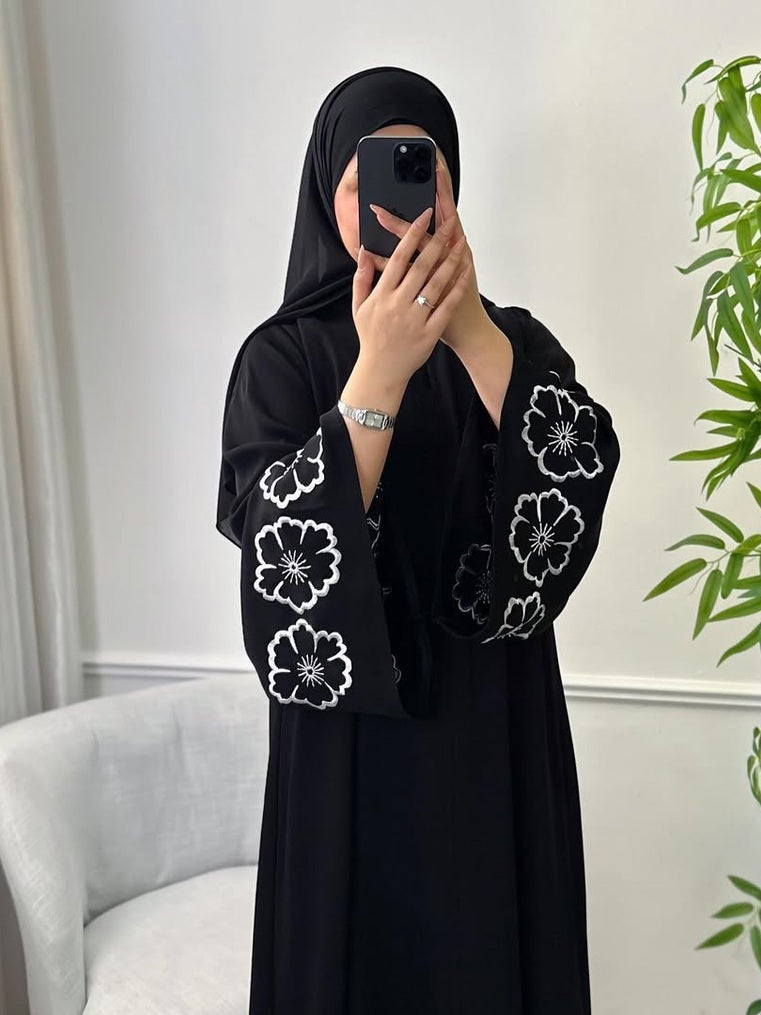 Black Premium Floral Abaya (FREE SHIPPING NOW)