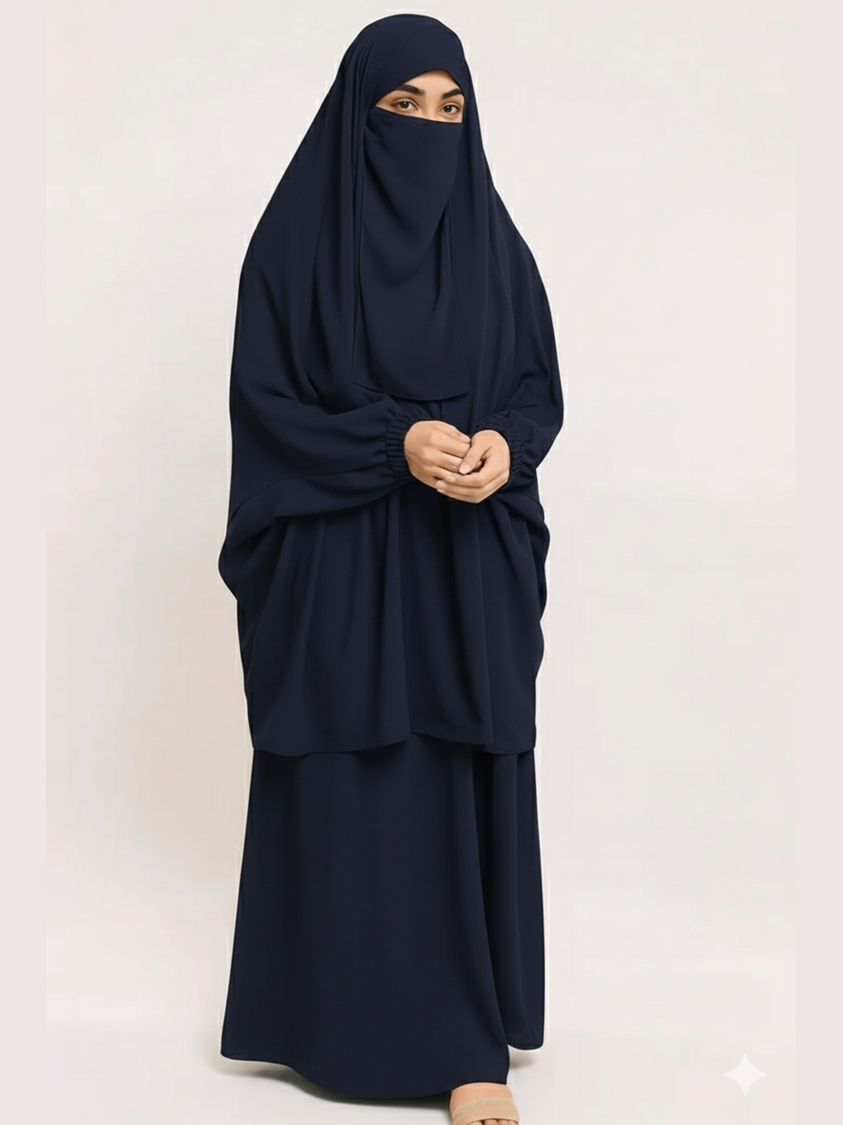 premium Navy Blue 3-Piece Jilbab Set