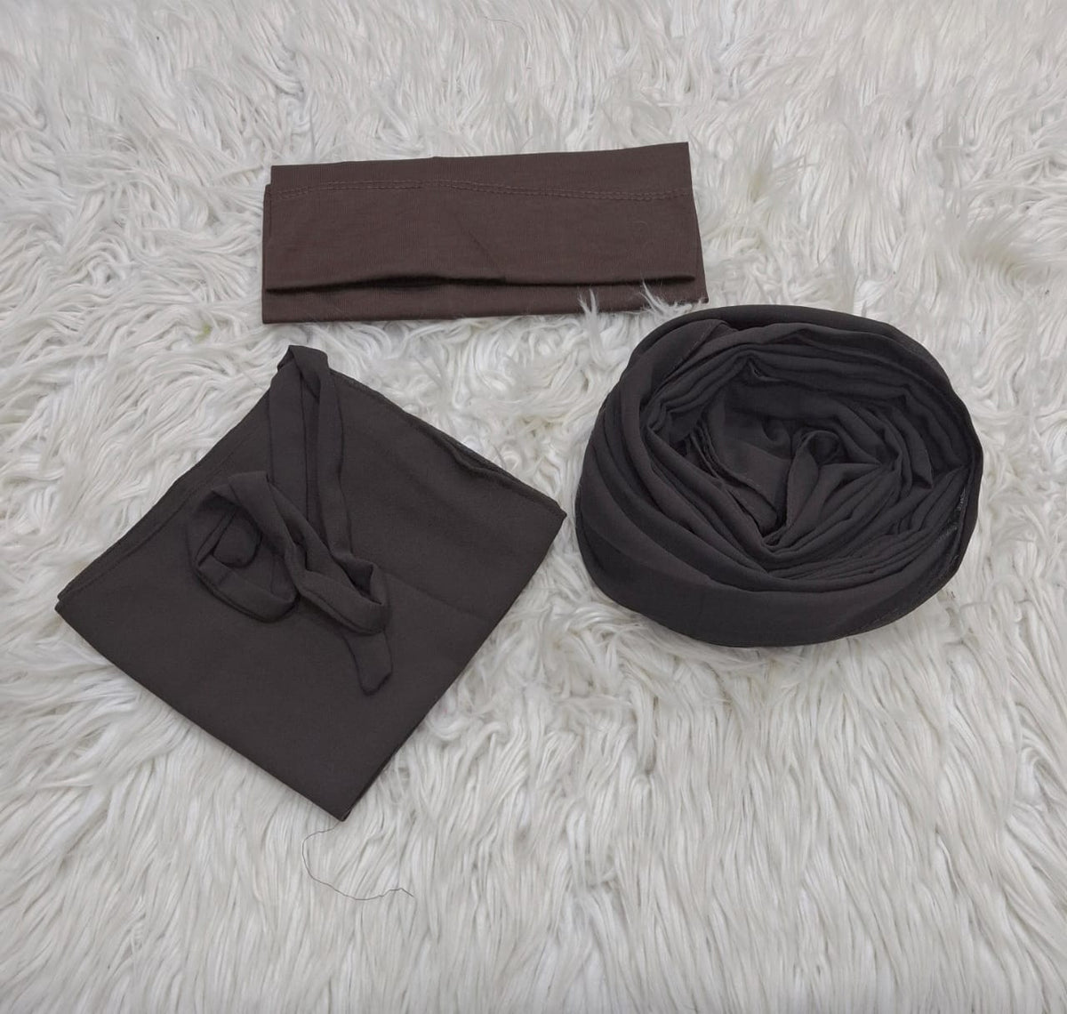 Hijab Niqab & Cap Set - Dark Brown