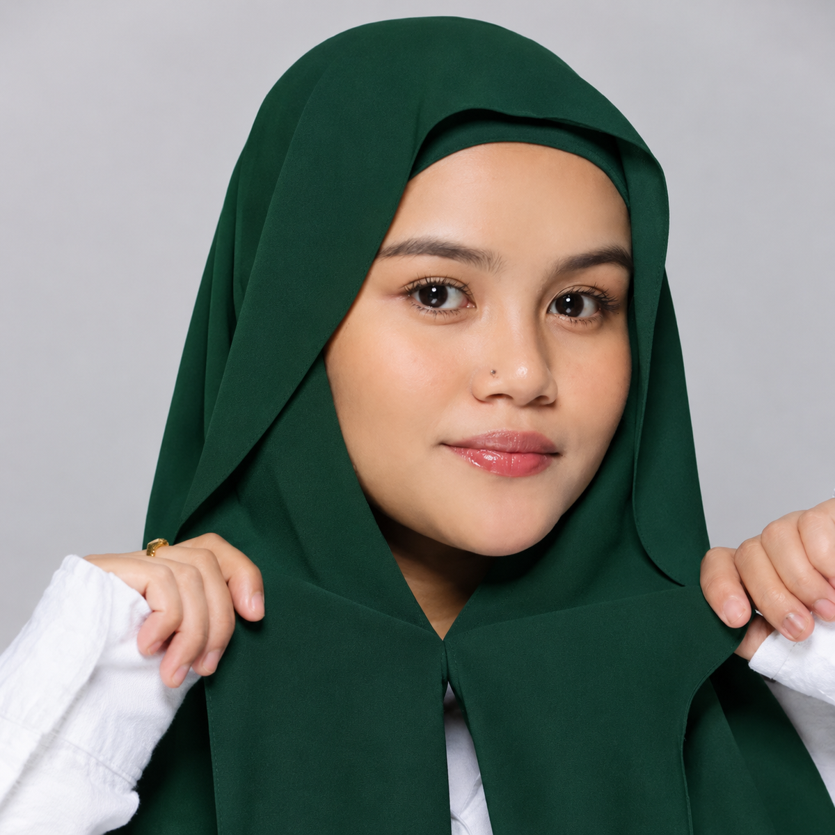 Instant Chiffon Hijab With Magnet And Attatched Tube Cap - Bottle Green