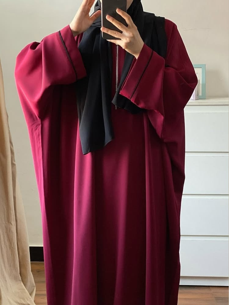 Daily Wear Plain Maroon Abaya with Zip and lining sleeves ( Stoller Included )