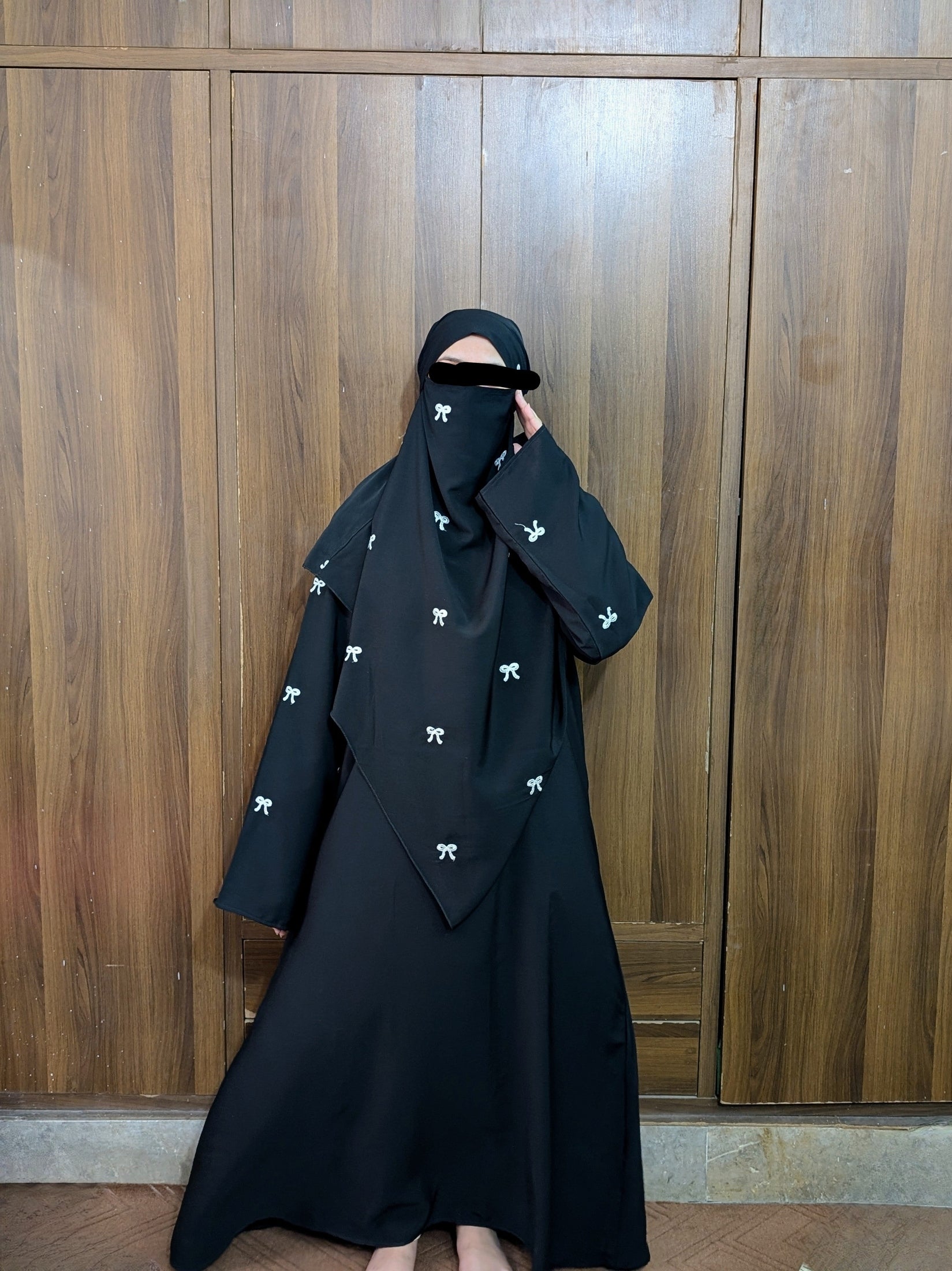Bow Khimar + Abaya Set Black ( Top Trendy )