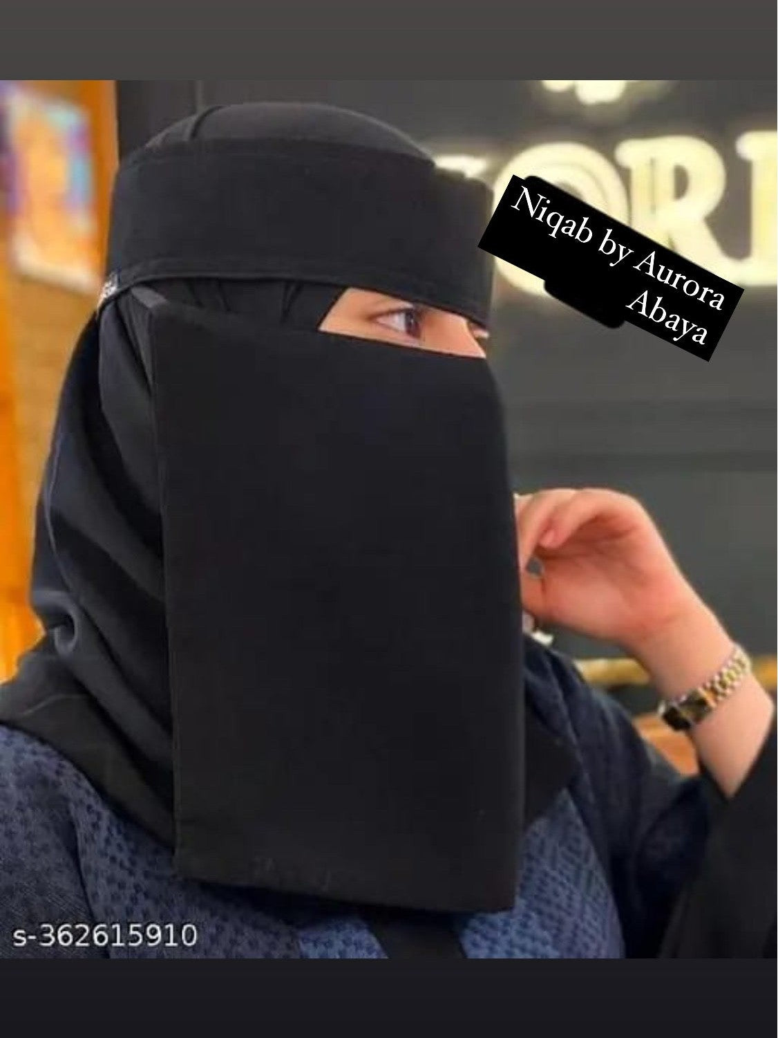 Long Saudi Niqab Black 14 inches with bukram