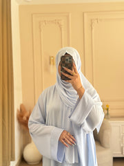 Premium Zoom Front Open Abaya – Free Scarf included ( sky blue ) 60% OFF TODAY