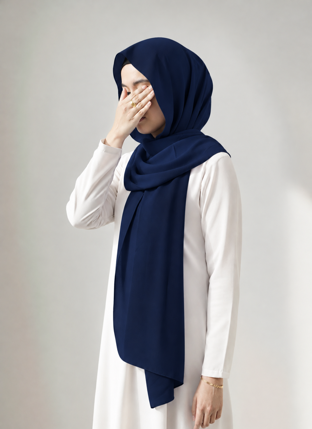 Instant Chiffon Hijab With Magnet And Attatched Tube Cap - Navy Blue
