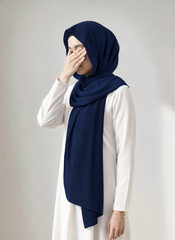 Instant Chiffon Hijab With Magnet And Attatched Tube Cap - Navy Blue