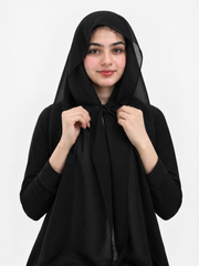 Instant Chiffon Hijab With Magnet And Attatched Tube Cap - Black