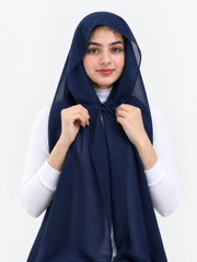 Instant Chiffon Hijab With Magnet And Attatched Tube Cap - Navy Blue
