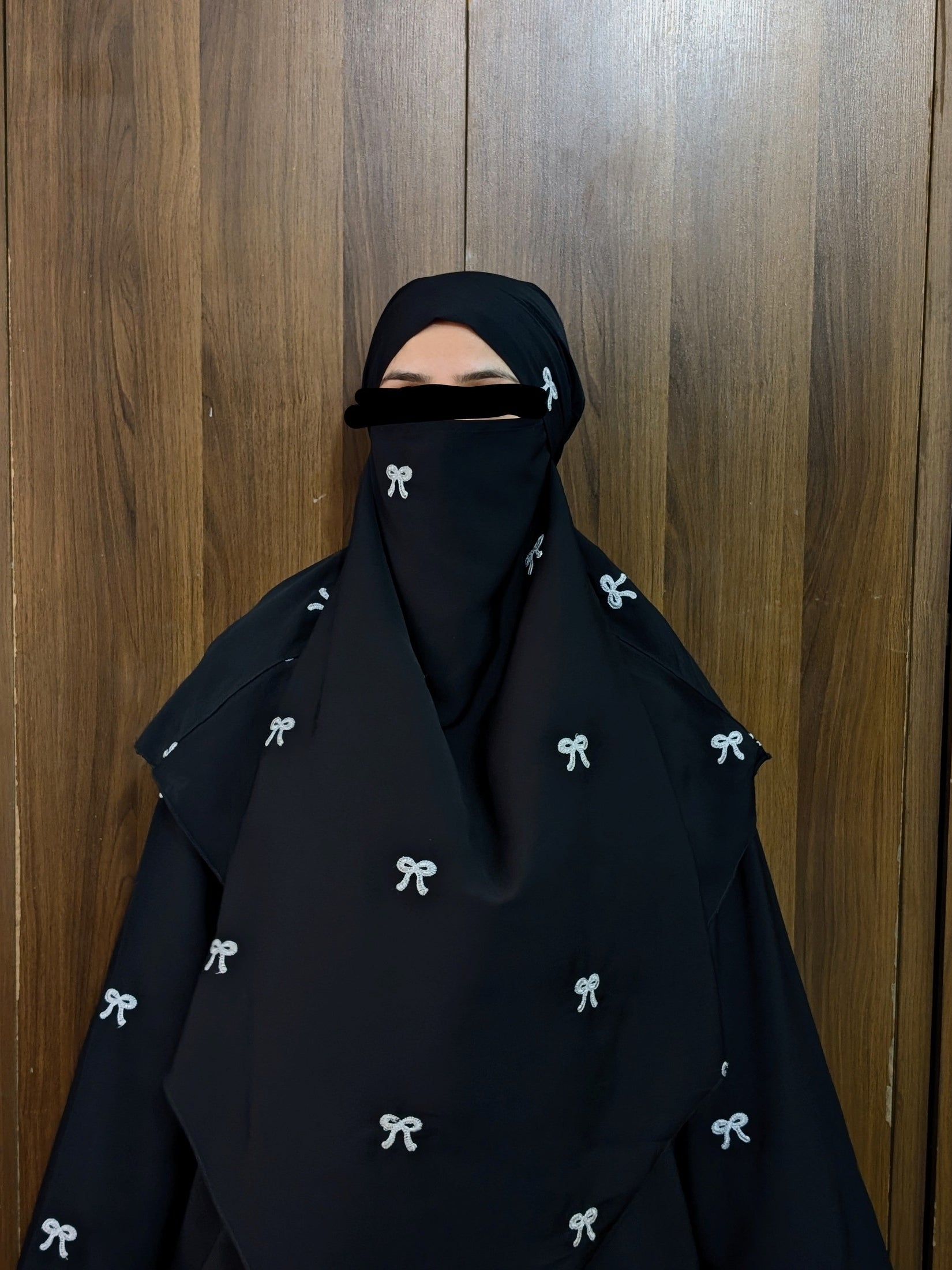 Bow Khimar + Abaya Set Black ( Top Trendy )