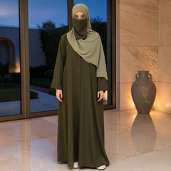 Dark Olive Basic Front Open Abaya ( TikTok Premium Fabric )