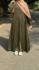 Dark Olive With Beige Scarf and Matching Niqab ( TikTok Premium Fabric )