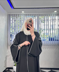 Black with Beige Scarf Premium Double Pipin Abaya Front Open (FREE SHIPPING NOW)