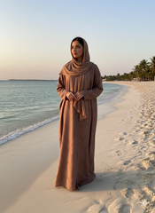 Premium Jacquard Fabric Self Printed Premium Abaya ( Brown Color )