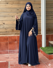 Premium Navy Blue Floral Bloom Embroidered Abaya