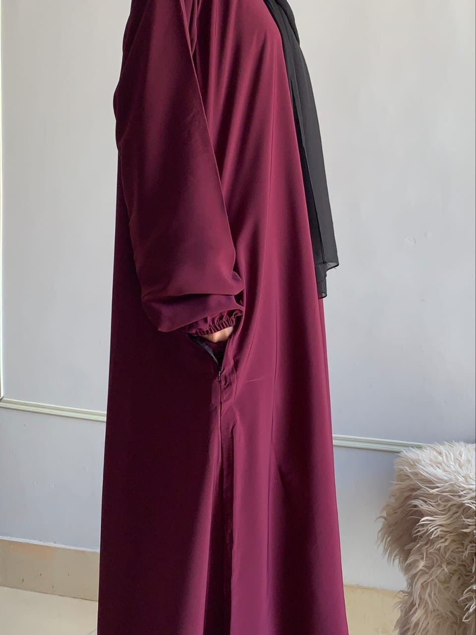 Plain Regular Budget Abaya With Zip Pocket