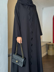 Black Premium Scallops Nida Fabric Abaya with attached inner & Scarf