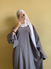 Grey cut Sleeves Basic Abaya with White Scarf ( Best seller )