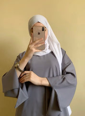 Grey cut Sleeves Basic Abaya with White Scarf ( Best seller )