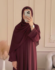 Premium Zoom Front Open Abaya – Free Scarf included ( Dark Maroon ) 60% OFF TODAY