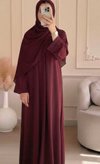 Premium Zoom Front Open Abaya – Free Scarf included ( Dark Maroon ) 60% OFF TODAY