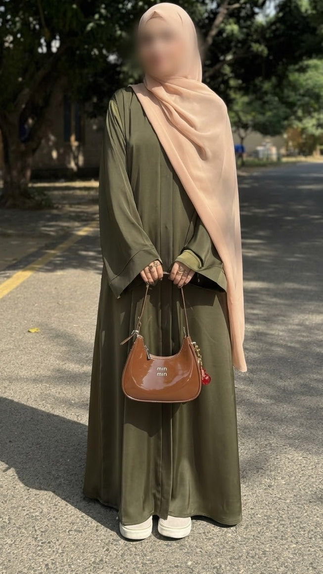 Dark Olive With Beige Scarf and Matching Niqab ( TikTok Premium Fabric )