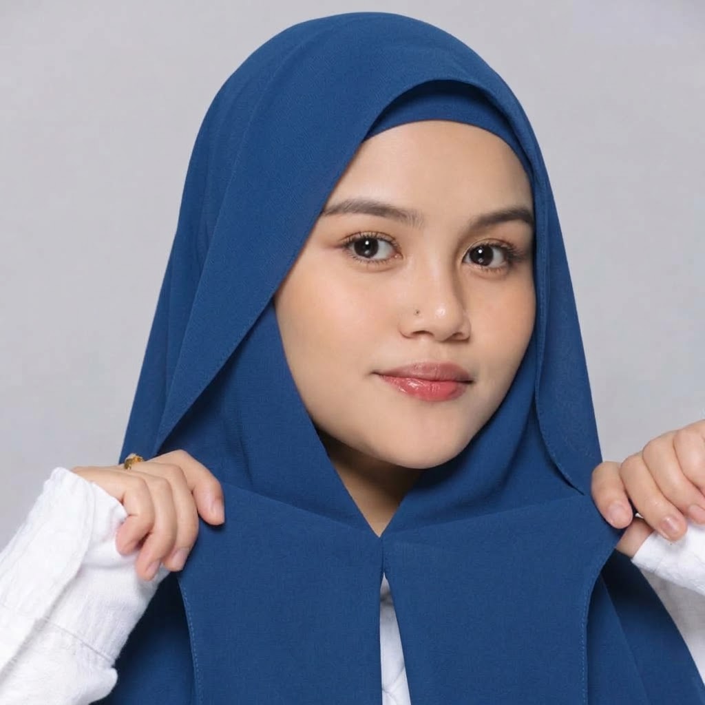 Instant Chiffon Hijab With Magnet And Attatched Tube Cap - Teal Blue