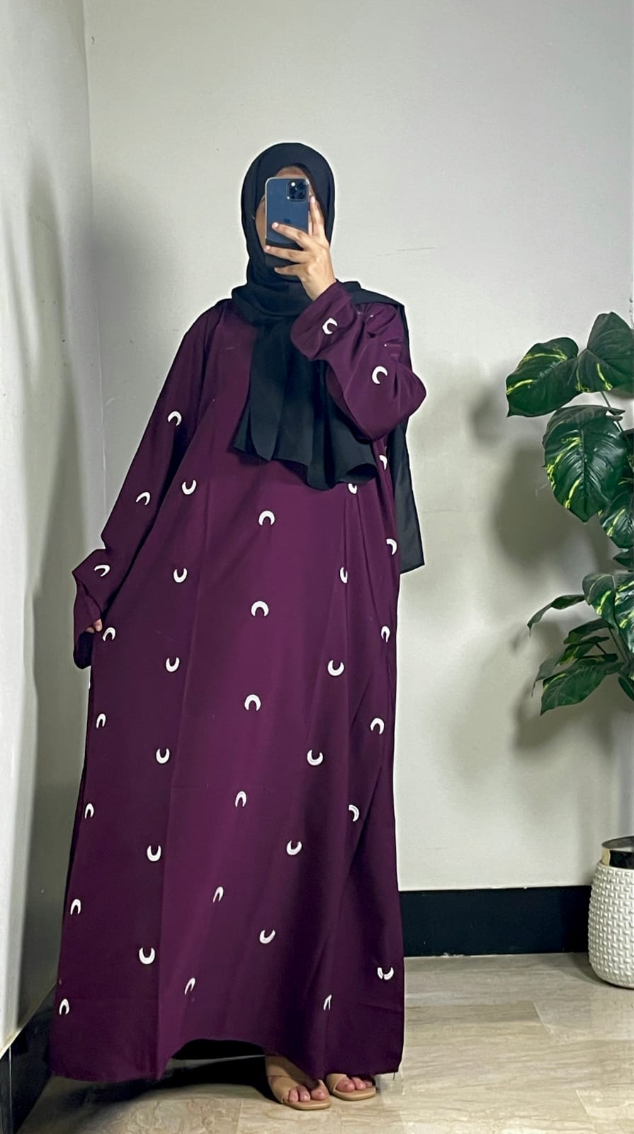 “Plum Moon Embroidered Abaya by Aurora”