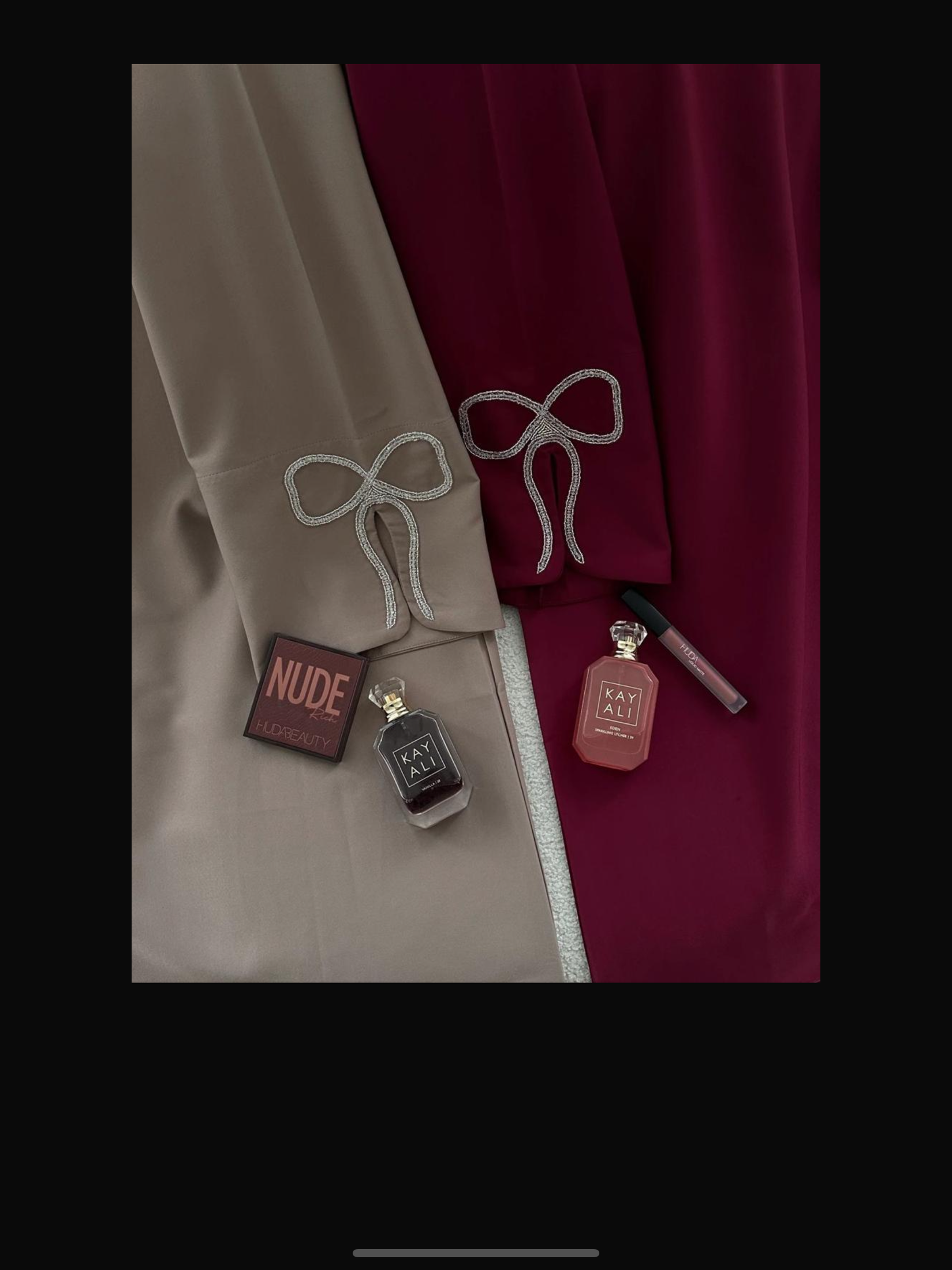 Grace In Cherry-Fawn Closed Abaya With Handcrafted Silver Bow Sleeves