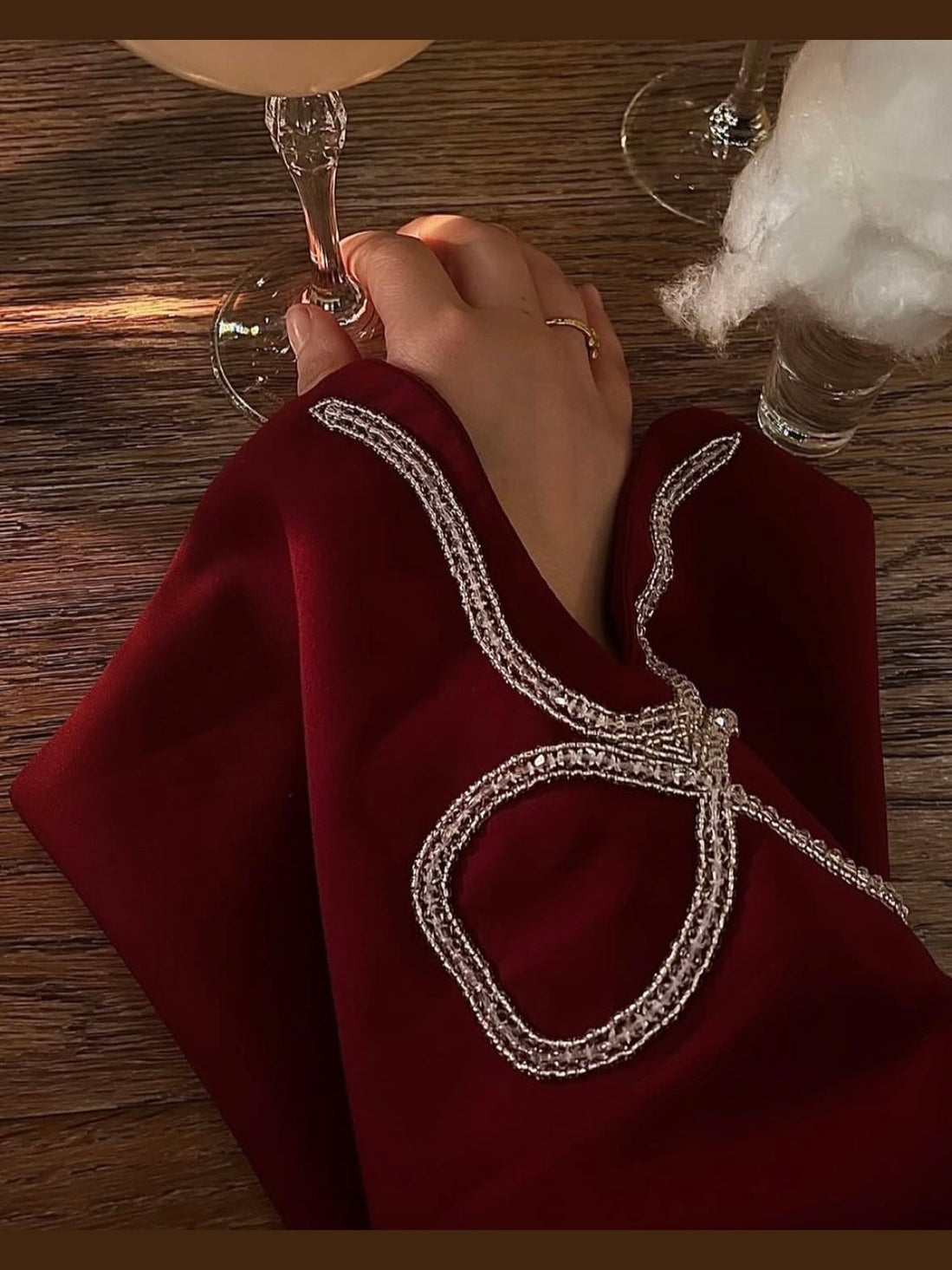Grace In Cherry-Fawn Closed Abaya With Handcrafted Silver Bow Sleeves