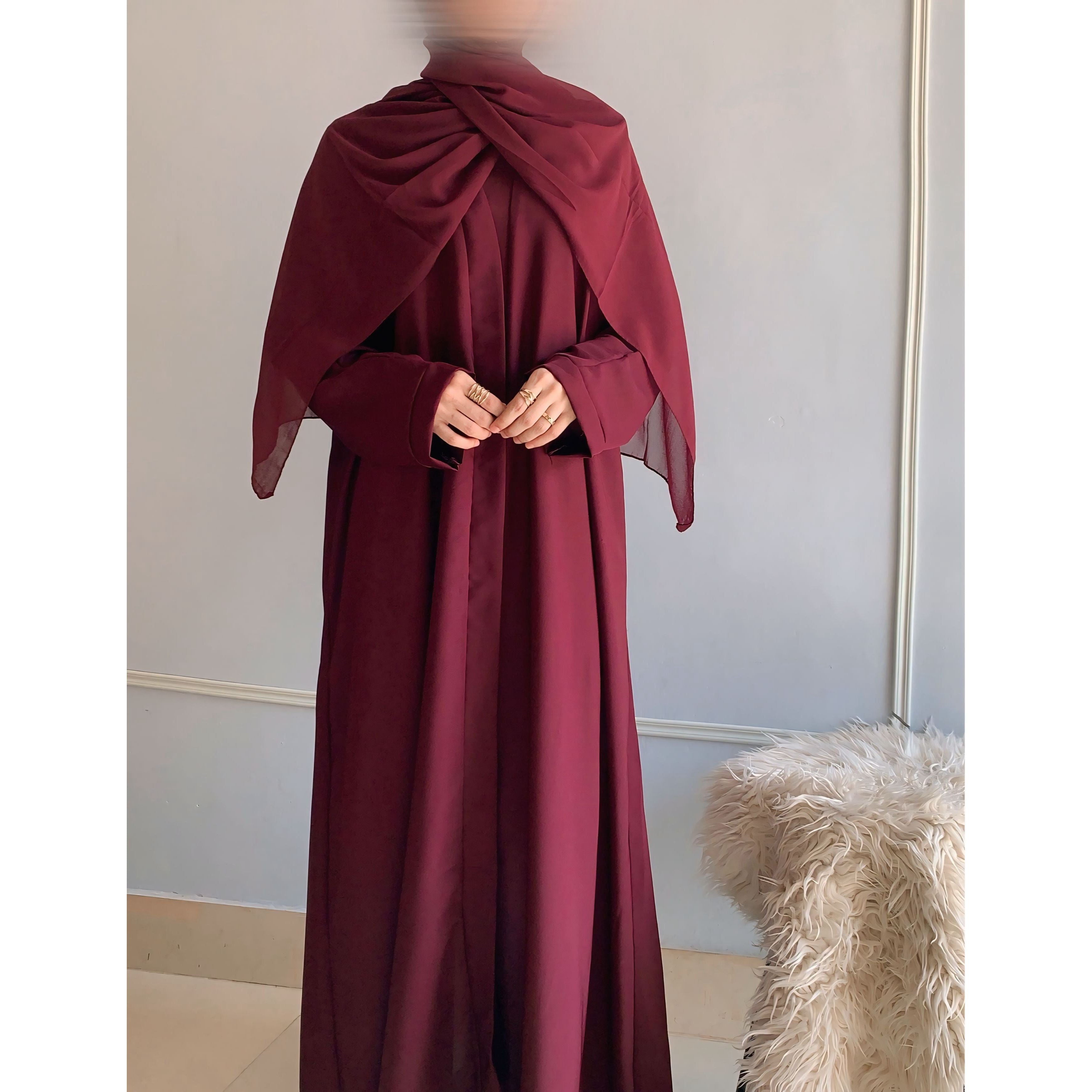 Zoom Nida Premium Front Open Abaya With Scarf 60% OFF TODAY