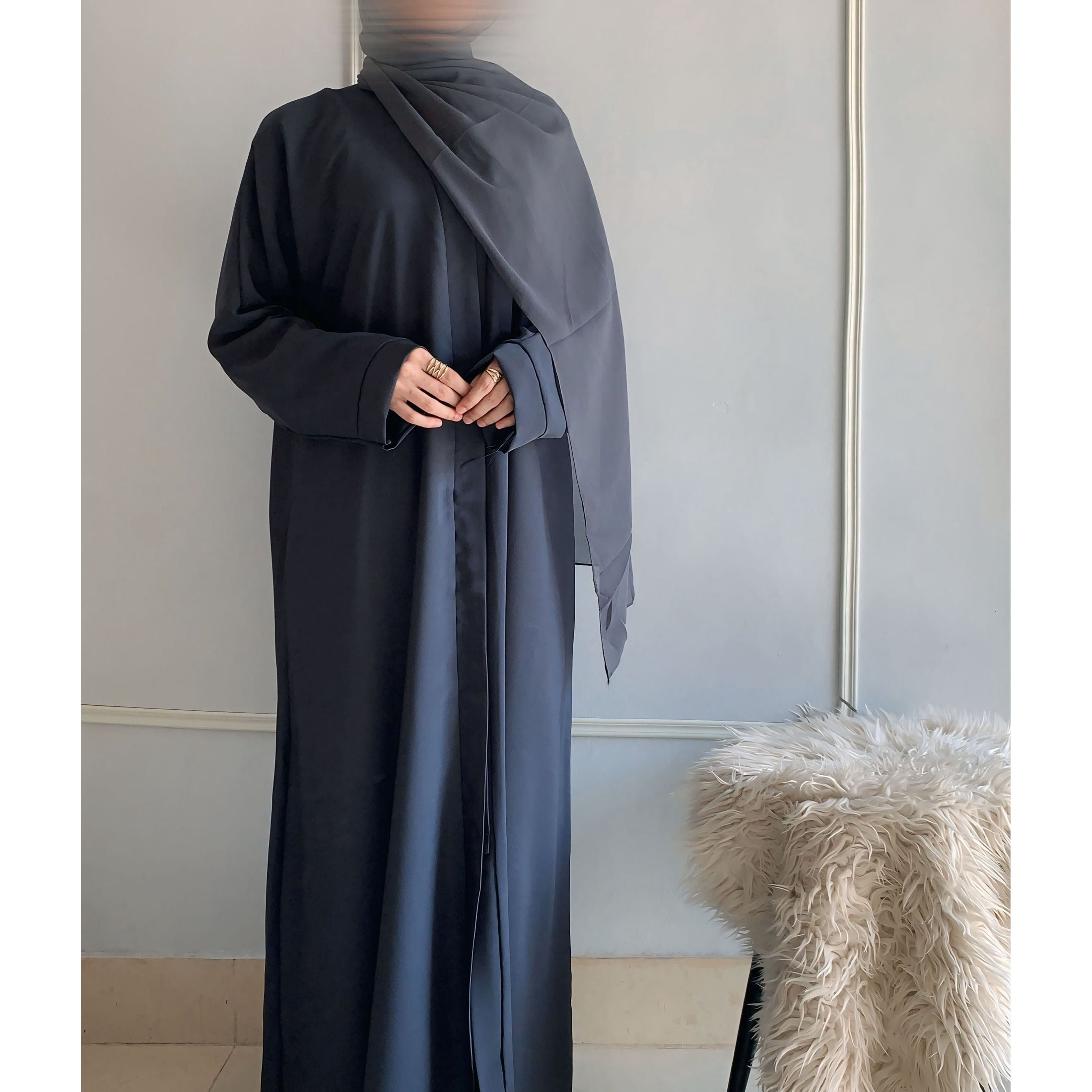 Zoom Nida Premium Front Open Abaya With Scarf 60% OFF TODAY