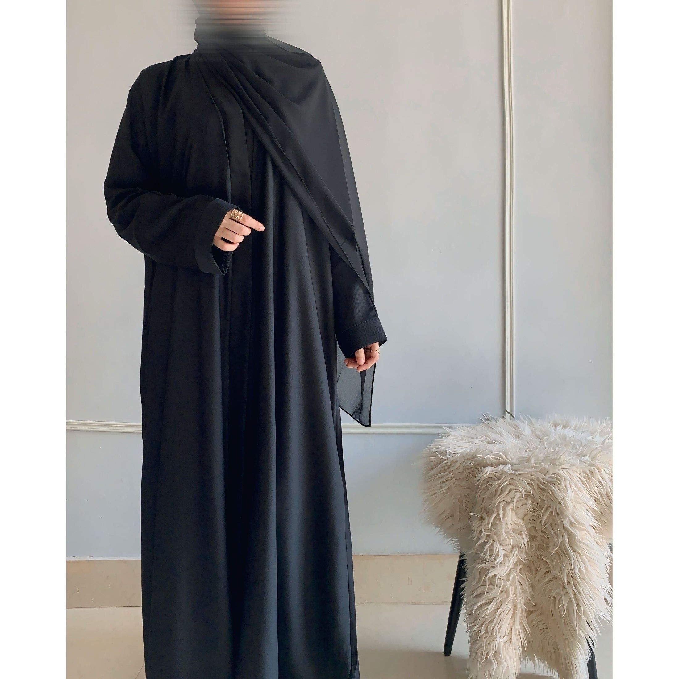 Zoom Nida Premium Front Open Abaya With Scarf 60% OFF TODAY