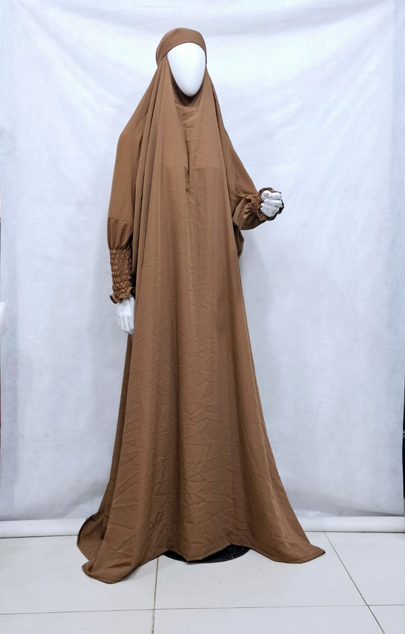 One Piece Full Length Jilbab 68 inches with French Camel Brown