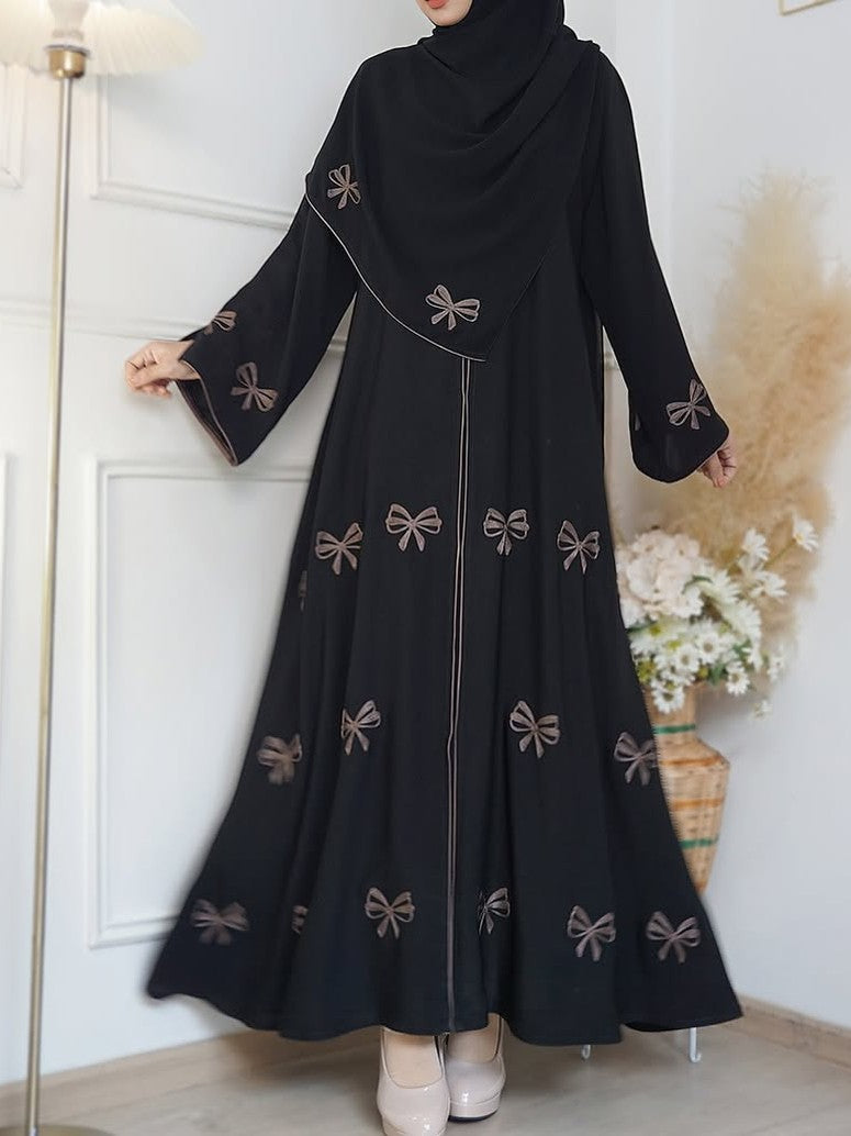 Pre-Orders Only: Ribbon Abaya by Aurora Premium Imported Nida Fabric with Exquisite Embroidery – Luxury in Every Touch