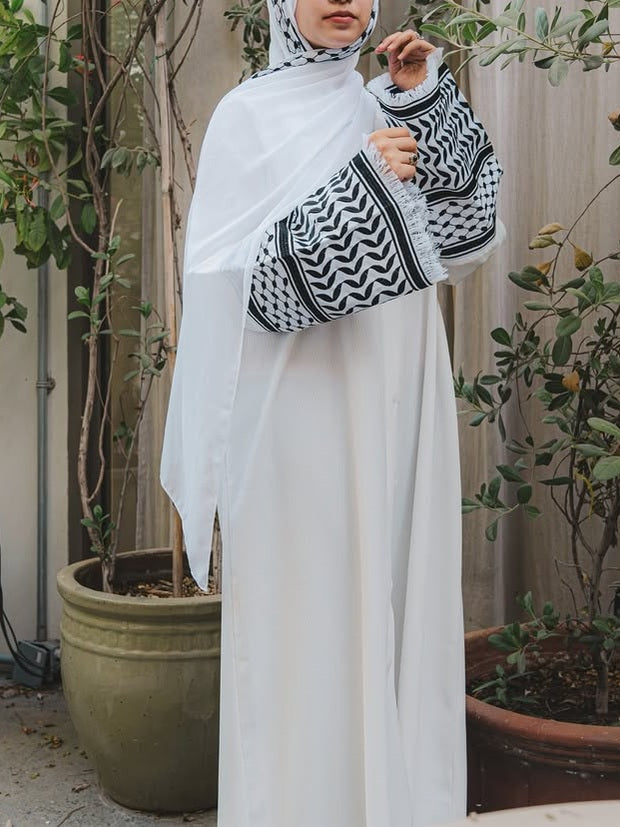 Keffiyeh Unity Abaya Premium Nida White