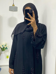 "Pre-Order Your Luxe Handwork Black Rafia Abaya - Exquisite Craftsmanship with 8-10 Day Delivery" FREE SHIPPING NOW