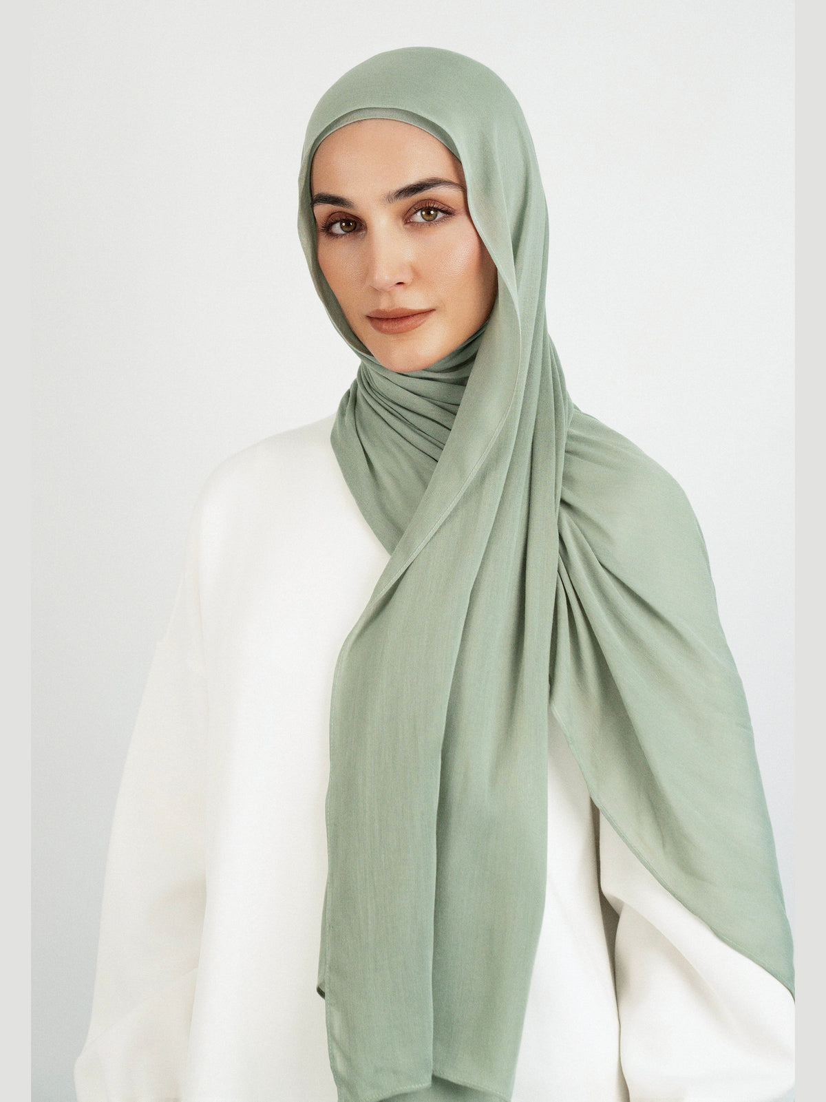 Matching Butter Modal Hijab Set - Sage