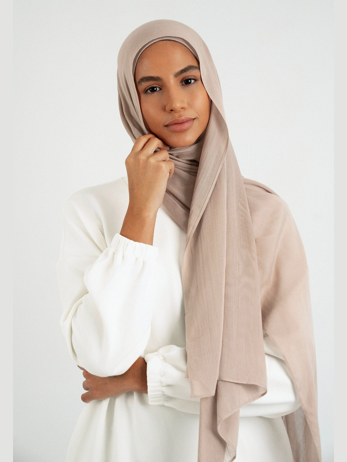 Matching Butter Modal Hijab Set - Sesame