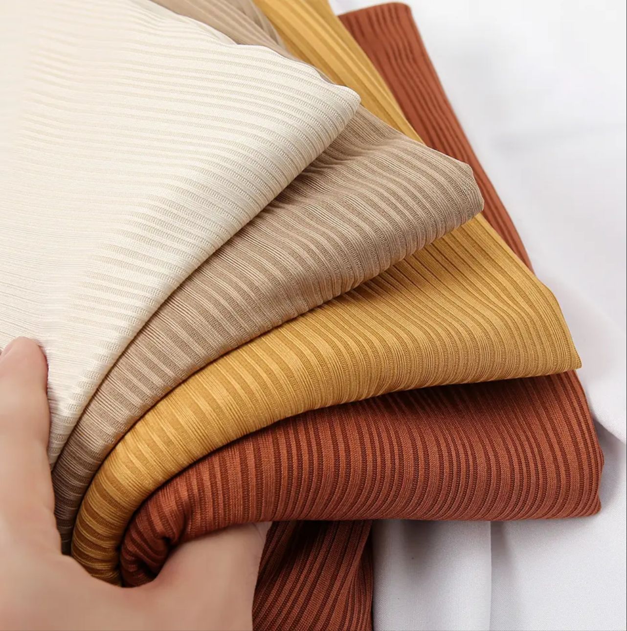 Ribbed jersey Hijabs Camel brown