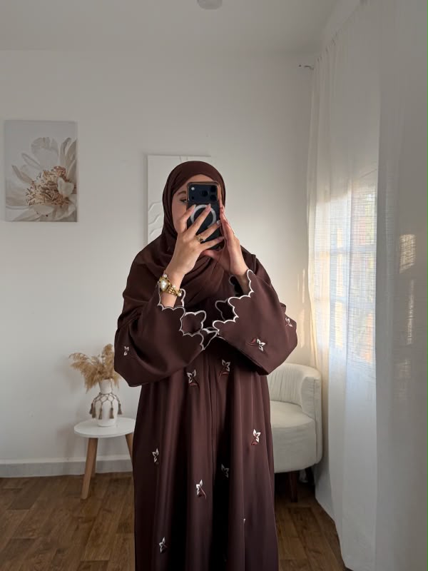Brown Emerald premium Embroidered Abaya