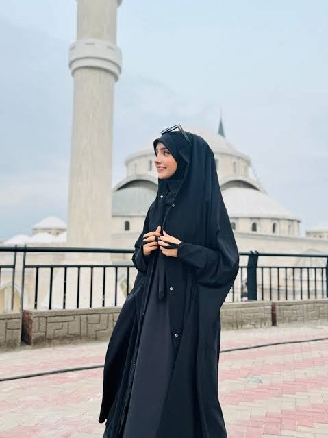 50% OFF — Irani / Iraqi Chadar with Sleeves & Buttons ( Peach Georgette Fabric )