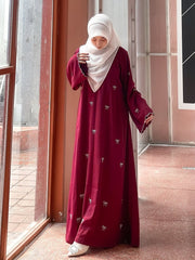 Trendy Bow Maxi maroon Abaya with white Scarf